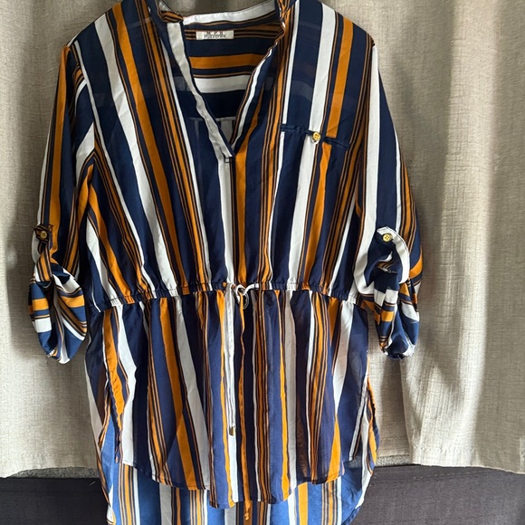 M.P.H. Tops - Striped Navy and Mustard Women's Top M